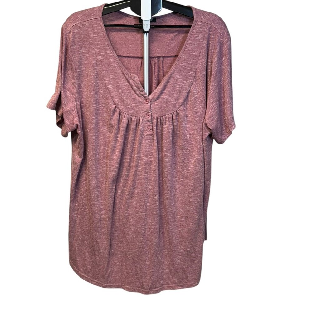 Women's FOLUNSI Plus Size Henley V Neck Blouse Short Sleeve - 4X